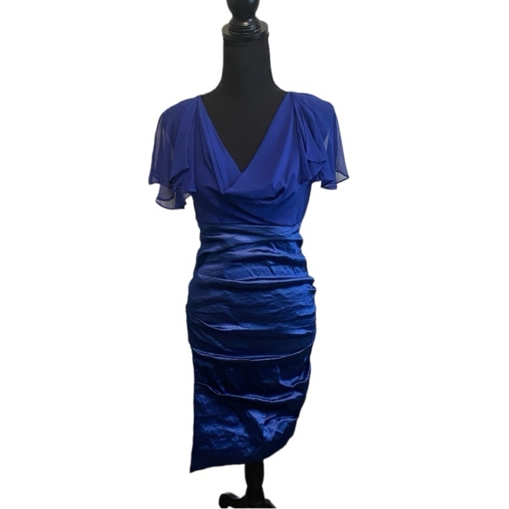 Nwt Nicole Miller Blue Silk & Metal Combo Midi Dress | Size